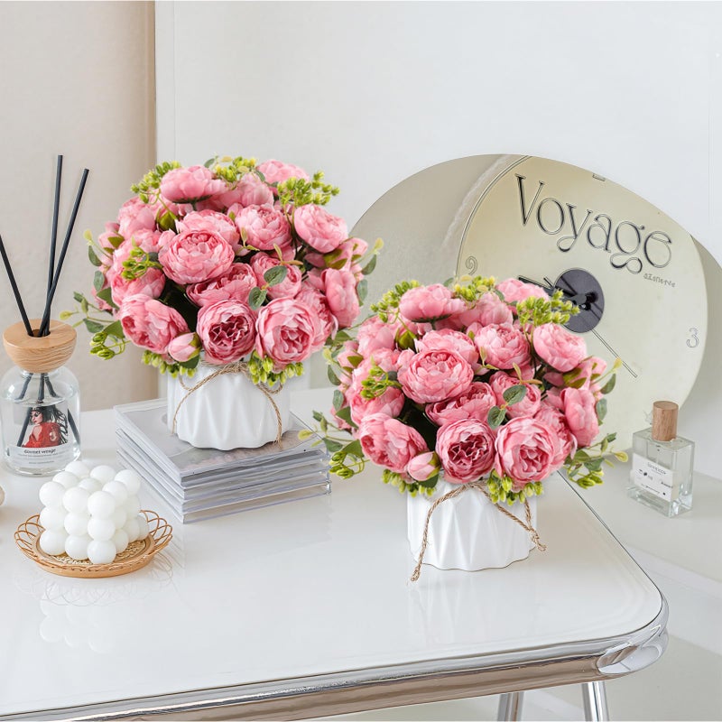 DEEMEI Artificial Peony Flower Silk Peonies Bouquet 4 Bundles Fake Flowers Bulk for Home Wedding Party Decor (Pink) - Image 2